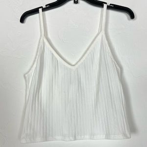H&M Tank Top Cropped Crop Shirt Ribbed Striped Solid White V Neck Tee‎ Stretchy